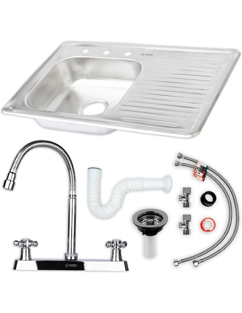 Tarja de acero inoxidable CNX con escurridor derecho KIT-003MZF821FTSED8050