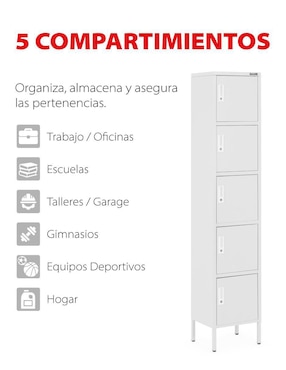 Locker Guardex casillero alto de 5 puertas acero inoxidable