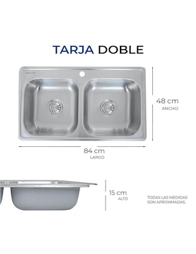 Tarja doble tina de acero inoxidable Gravita 2238