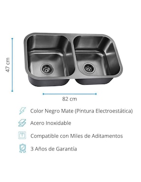 Tarja doble tina de acero inoxidable CNX TD8247SR2N + KIT-002