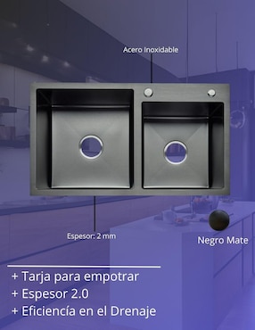 Tarja doble tina de acero inoxidable CNX TD8245-2N