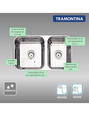 Tarja doble tina de acero inoxidable Tramontina 94062402