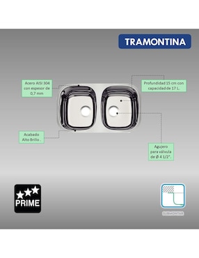 Tarja doble tina de acero inoxidable Tramontina 94030205