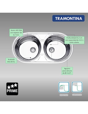 Tarja doble tina de acero inoxidable Tramontina 94035202