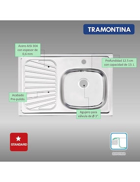 Tarja de acero inoxidable Tramontina con escurridor izquierdo 93849515