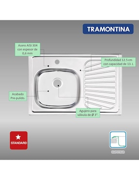 Tarja de acero inoxidable Tramontina con escurridor derecho 93848515