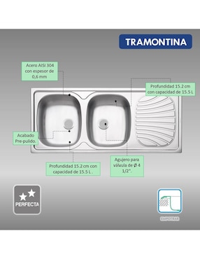 Tarja de acero inoxidable Tramontina con escurridor derecho 93880605