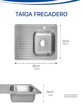 Tarja de acero inoxidable Gravita con escurridor izquierdo 2236