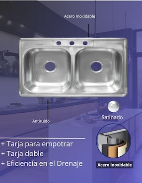 Tarja doble tina de acero inoxidable CNX TD8456 KIT-002 MZF826F