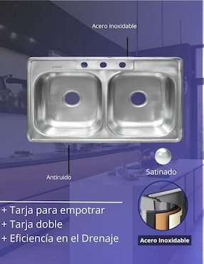 Tarja doble tina de acero inoxidable CNX TD8456