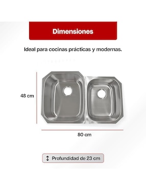 Tarja doble tina de acero inoxidable Maxims 80x48