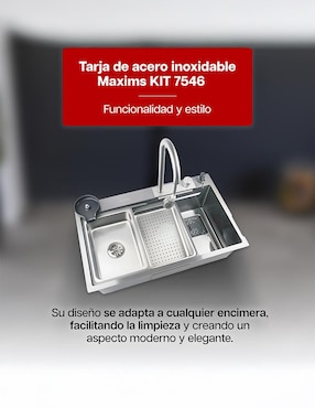 Tarja de acero inoxidable Maxims con escurridor derecho