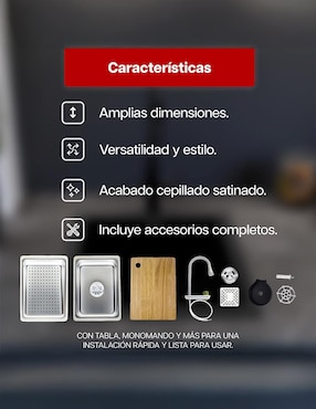 Tarja de acero inoxidable Maxims con escurridor derecho