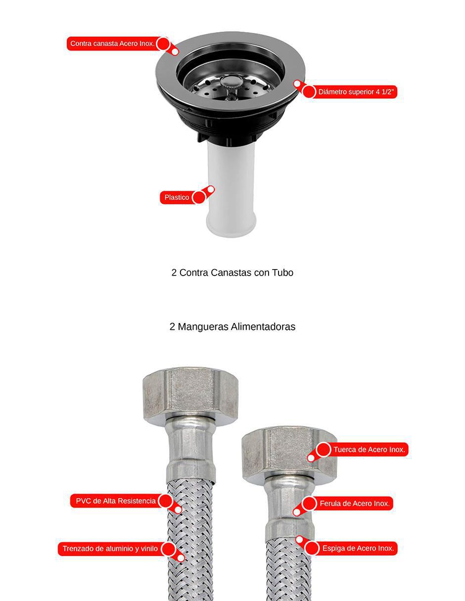 Tarja doble tina de acero inoxidable TD8247SR2N + KIT-002 4