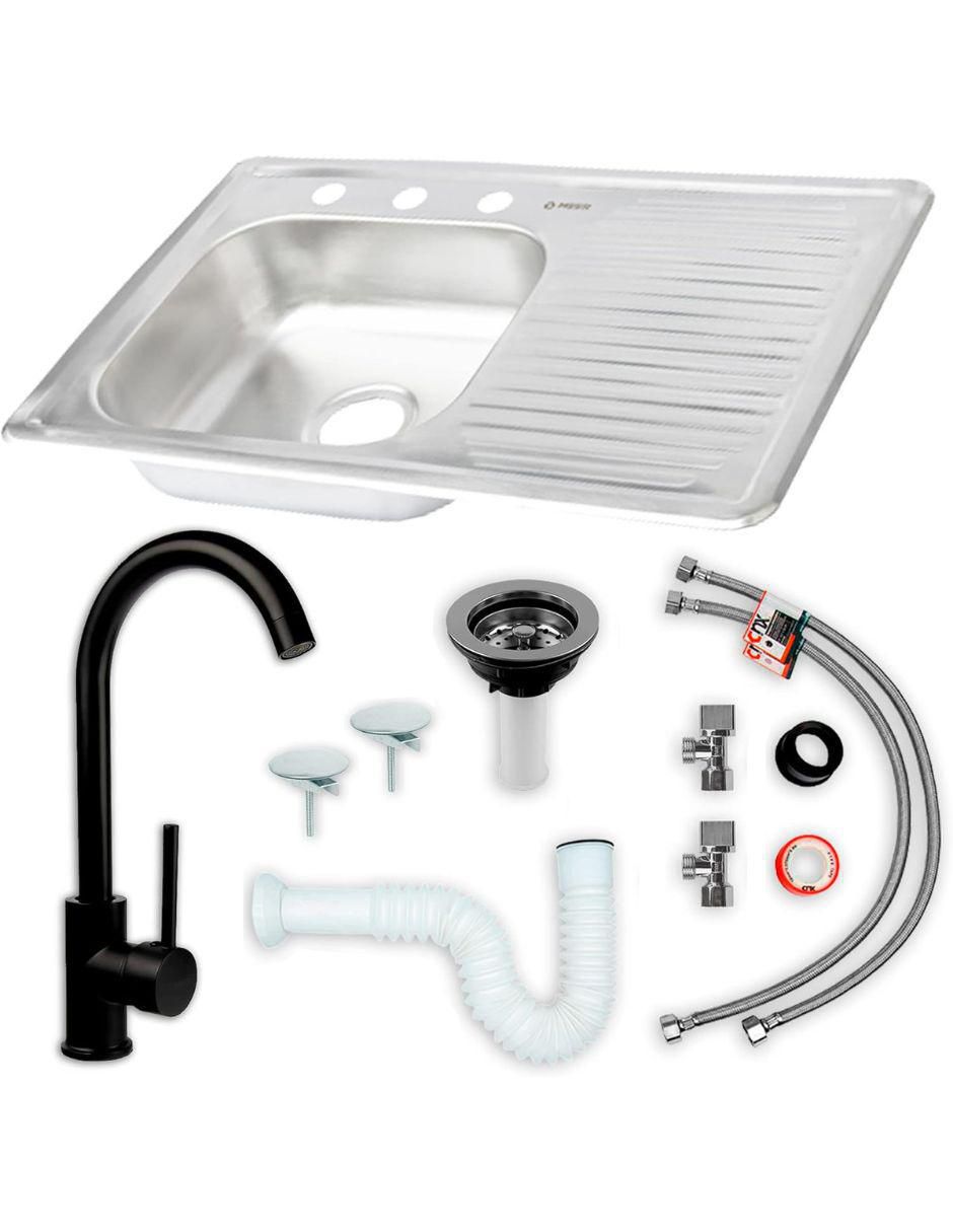 Tarja de acero inoxidable con escurridor derecho KIT3TSED8050MZM8112CRT Tarja de acero inoxidable con escurridor derecho KIT3TSED8050MZM8112CRT