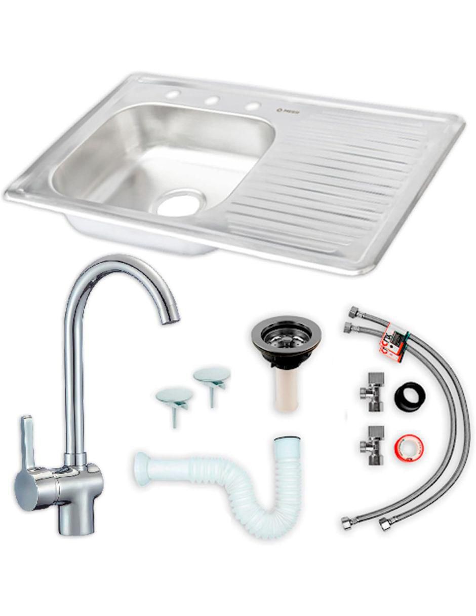 Tarja de acero inoxidable con escurridor derecho KIT3TSED8050MZM812CRT Tarja de acero inoxidable con escurridor derecho KIT3TSED8050MZM812CRT