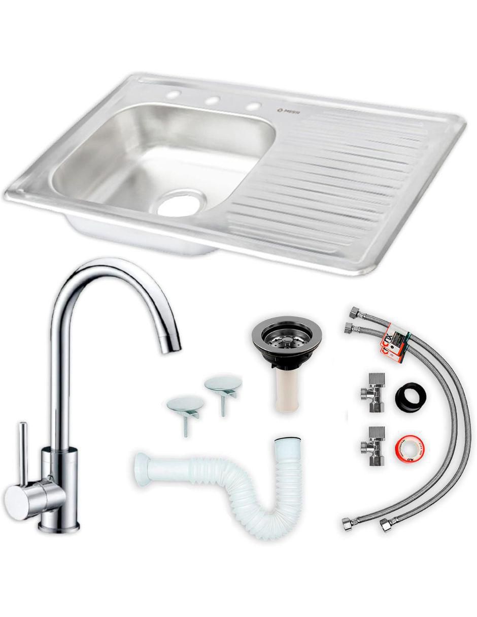 Tarja de acero inoxidable con escurridor derecho KIT3TSED8050MZM814CRT Tarja de acero inoxidable con escurridor derecho KIT3TSED8050MZM814CRT