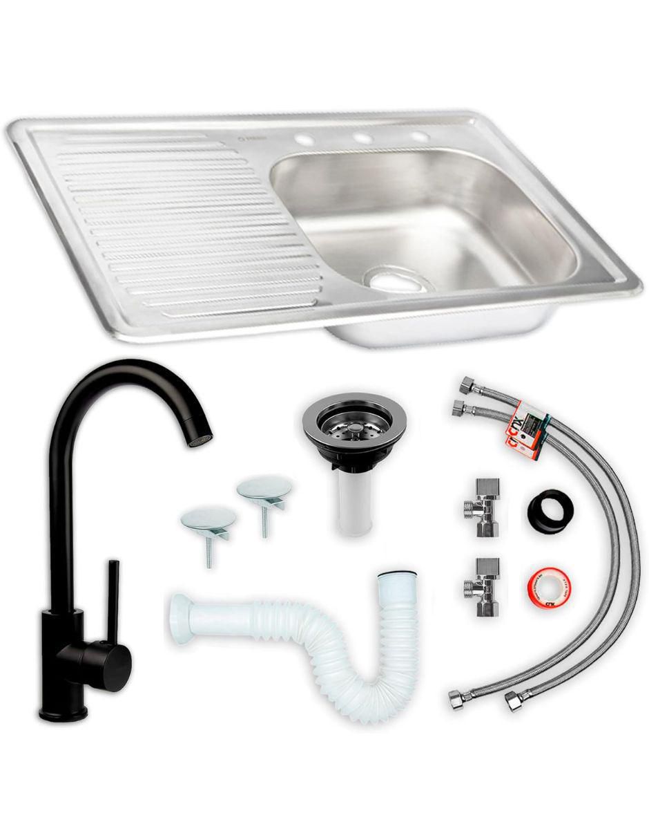 Tarja de acero inoxidable con escurridor izquierdo KIT3TSEI8050MZM8112CRT Tarja de acero inoxidable con escurridor izquierdo KIT3TSEI8050MZM8112CRT