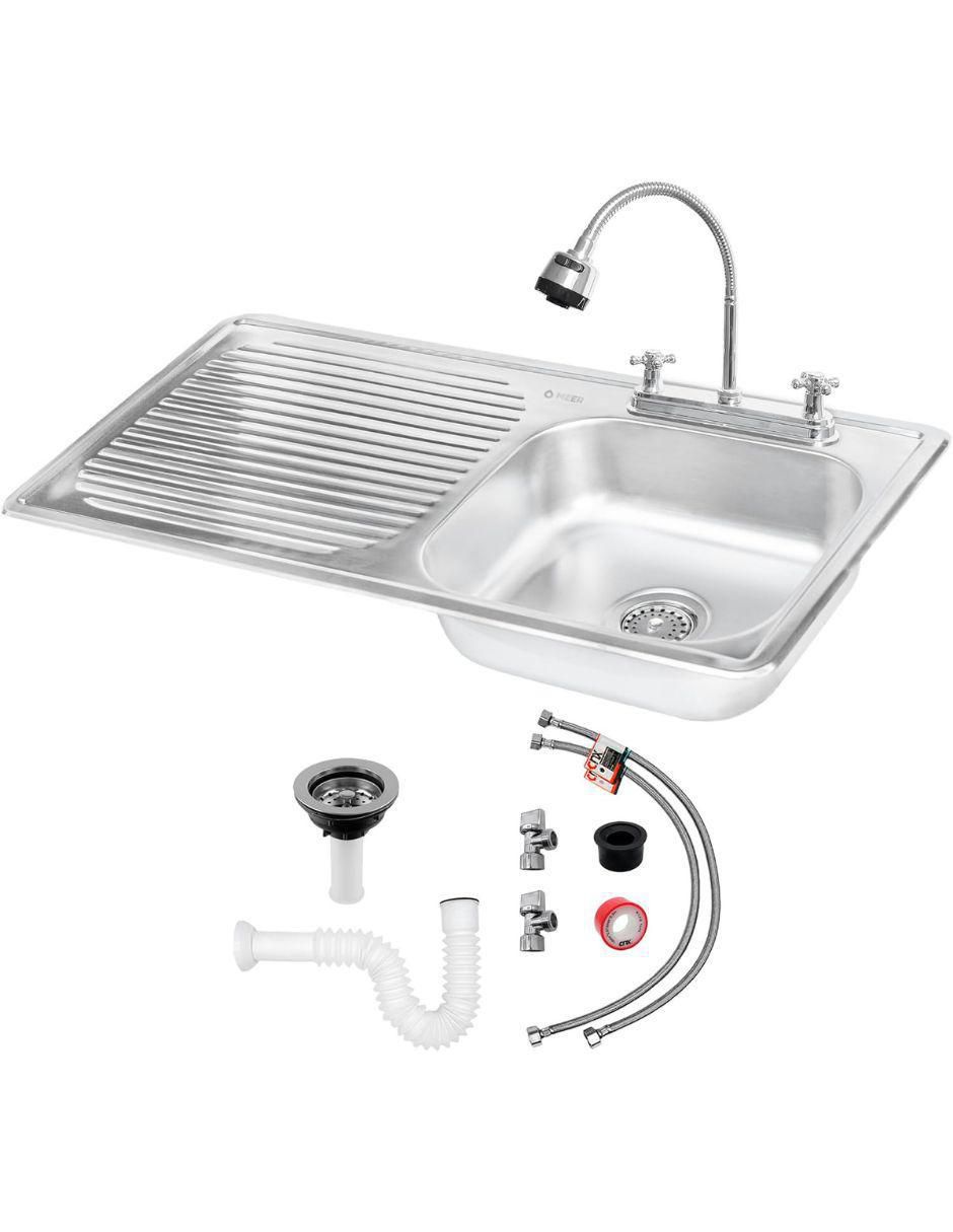 Tarja de acero inoxidable con escurridor izquierdo TSEI10050 + KIT-009 Tarja de acero inoxidable con escurridor izquierdo TSEI10050 + KIT-009