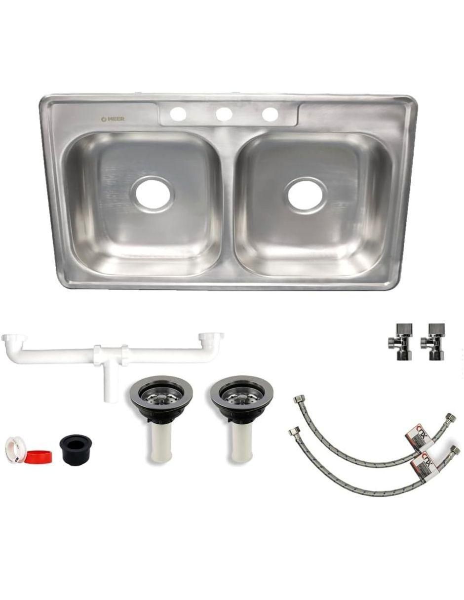Tarja doble tina de acero inoxidable TD8456 + KIT-002 Tarja doble tina de acero inoxidable TD8456 + KIT-002