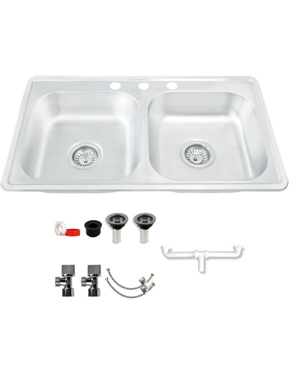 Tarja doble tina de acero inoxidable TD8448 + KIT-002 Tarja doble tina de acero inoxidable TD8448 + KIT-002