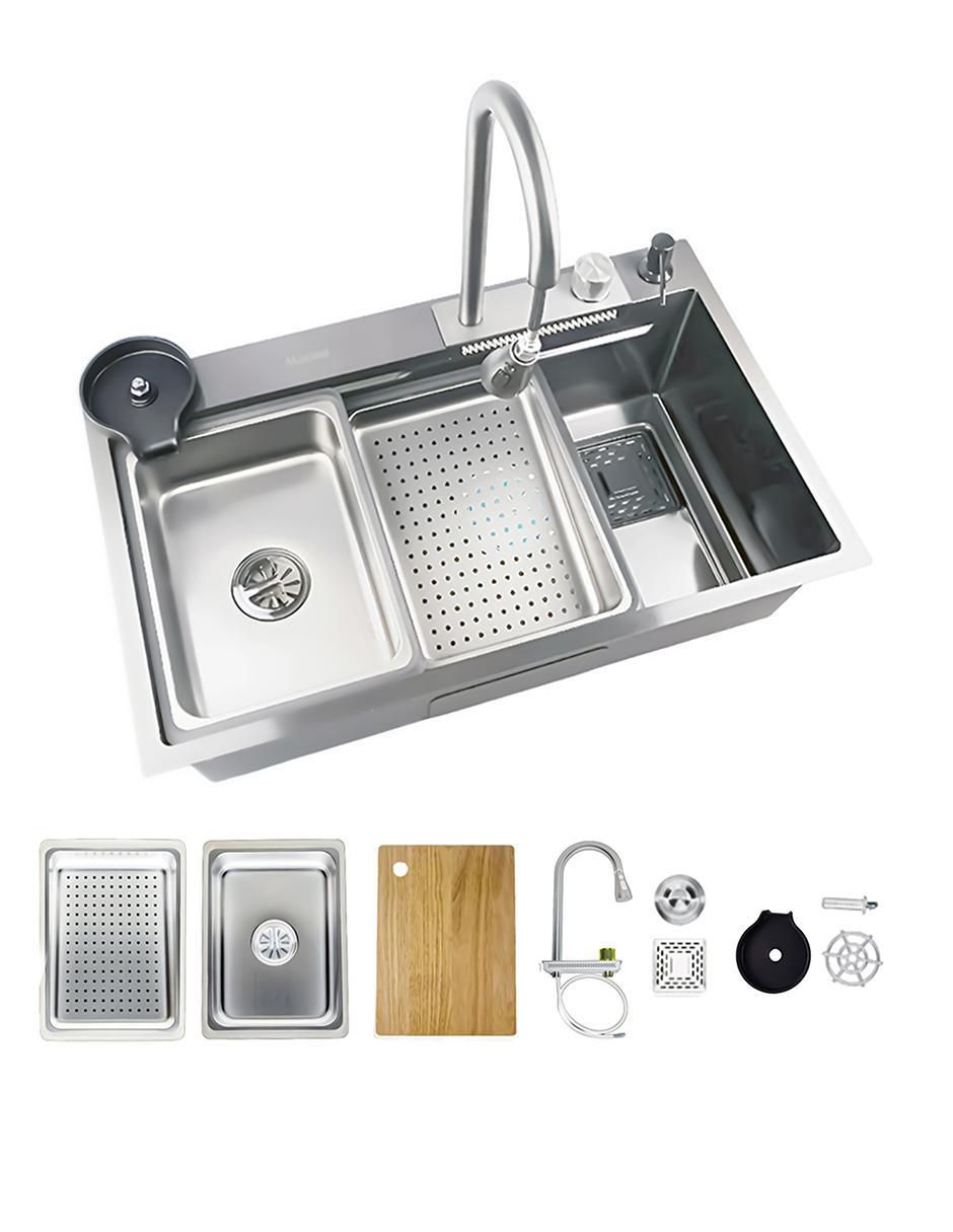 Tarja de acero inoxidable con escurridor derecho